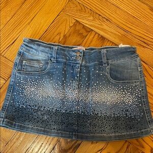 Laura Biagiotti Dolls Denim Mini Skirt with Rhinestone Detailing